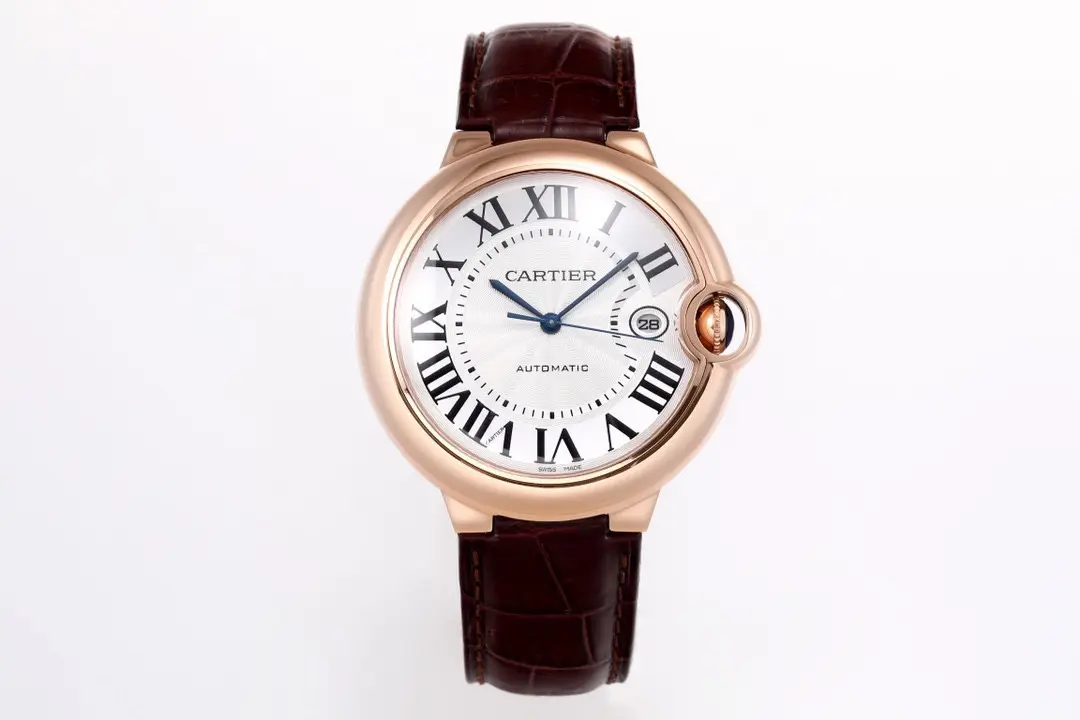 3K Factory Cartier Ballon Bleu 42mm Rose Gold Brown Leather – Top Quality Replica Watch