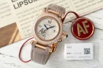 Cartier Ballon Bleu de Cartier Rose Gold Diamond-Bezel Watch with Grey Leather Strap and Blue Sword Hands