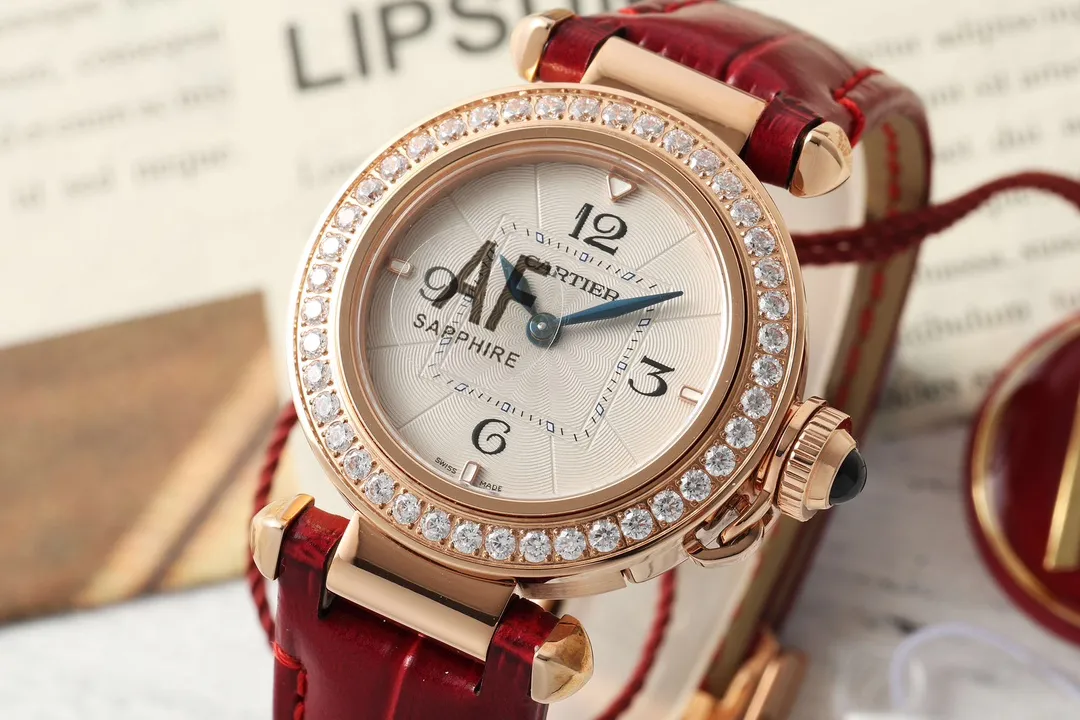 Cartier Ballon Bleu de Cartier Women’s Rose Gold Watch with Diamond Bezel and Red Leather Strap - 图片 2