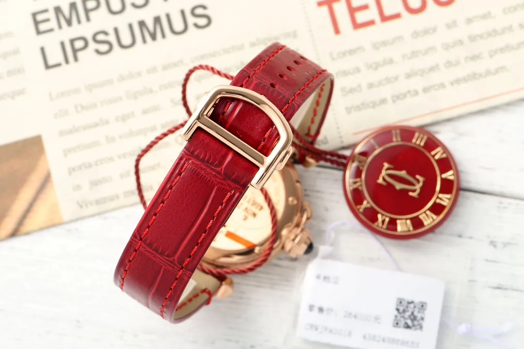 Cartier Ballon Bleu de Cartier Women’s Rose Gold Watch with Diamond Bezel and Red Leather Strap - 图片 9