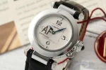 Cartier Ballon Bleu Silver Dial Black Leather Strap Stainless Steel Women’s Quartz Watch