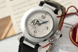 Cartier Ballon Bleu Silver Dial Black Leather Strap Stainless Steel Women’s Quartz Watch