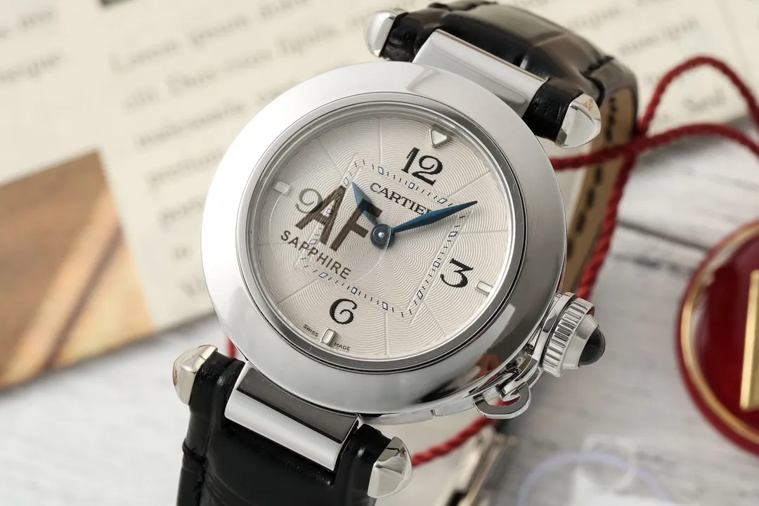 Cartier Ballon Bleu Silver Dial Black Leather Strap Stainless Steel Women’s Quartz Watch