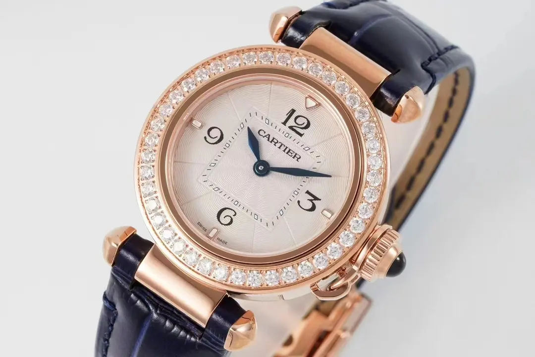 3K Factory Cartier Pasha de Cartier 30mm Rose Gold Blue Leather – Top Quality Replica Watch - 图片 4