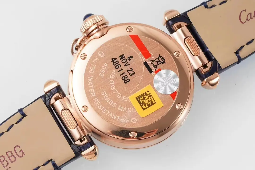 3K Factory Cartier Pasha de Cartier 30mm Rose Gold Blue Leather – Top Quality Replica Watch - 图片 5