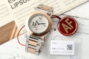 Cartier Pasha de Cartier Two-Tone Stainless Steel and Rose Gold Automatic Watch with White Dial and Sapphire Crystal