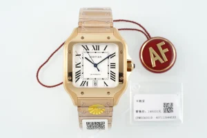 Cartier Santos de Cartier Automatic Rose Gold Watch with White Roman Dial and Metal Bracelet