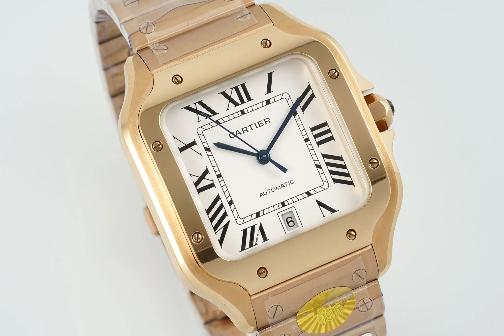 Cartier Santos de Cartier Automatic Rose Gold Watch with White Roman Dial and Metal Bracelet - 图片 2