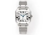 Cartier Santos de Cartier Automatic Stainless Steel Watch with White Dial and Blue Hands, M