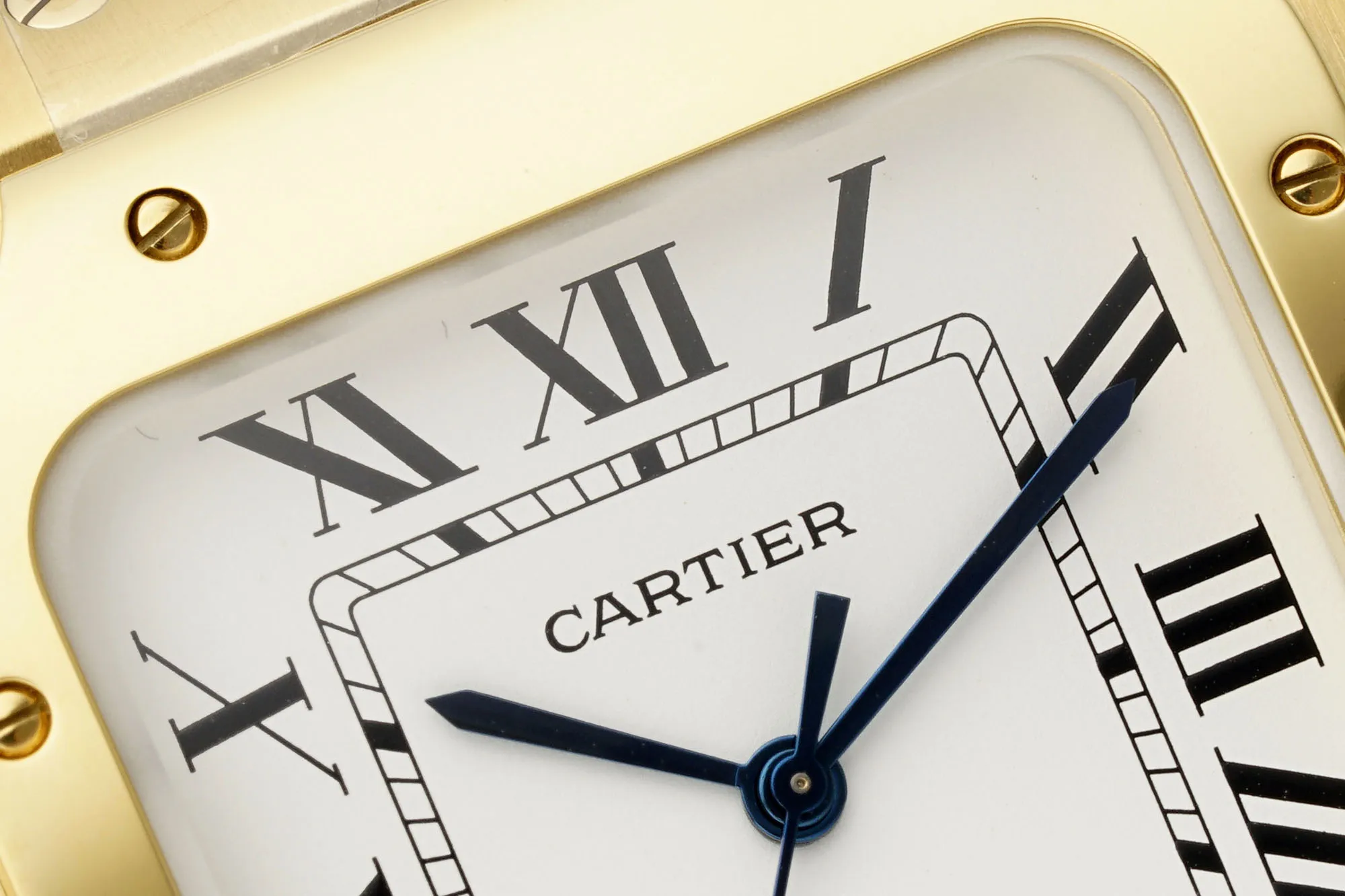 Cartier Santos de Cartier Large Automatic Yellow Gold Watch with White Roman Numeral Dial and Steel Bracelet - 图片 4