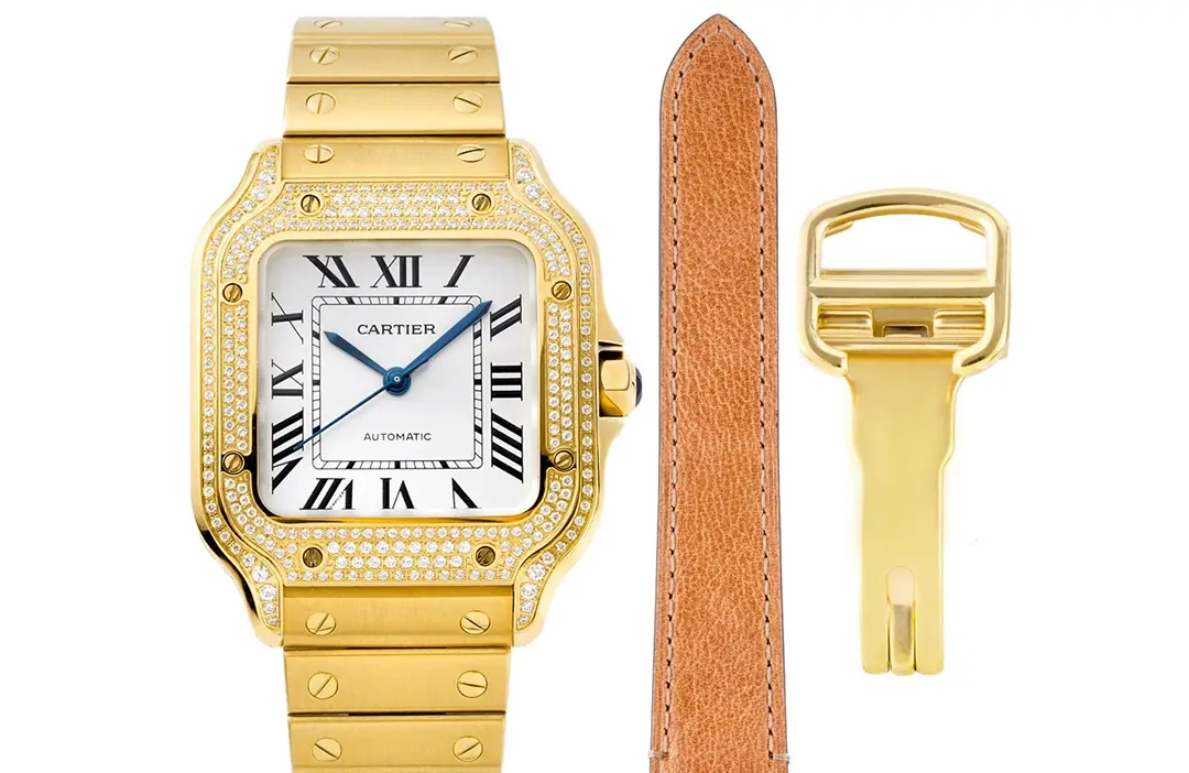 3K Factory Cartier Santos de Cartier Watch Gold White – Best Replica Watch of Top Quality