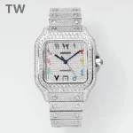 3K Factory Cartier Santos Full Diamond Bezel Silver Watch – Top Replica Watch