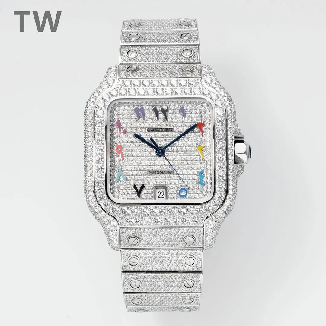 3K Factory Cartier Santos Full Diamond Bezel Silver Watch – Top Replica Watch