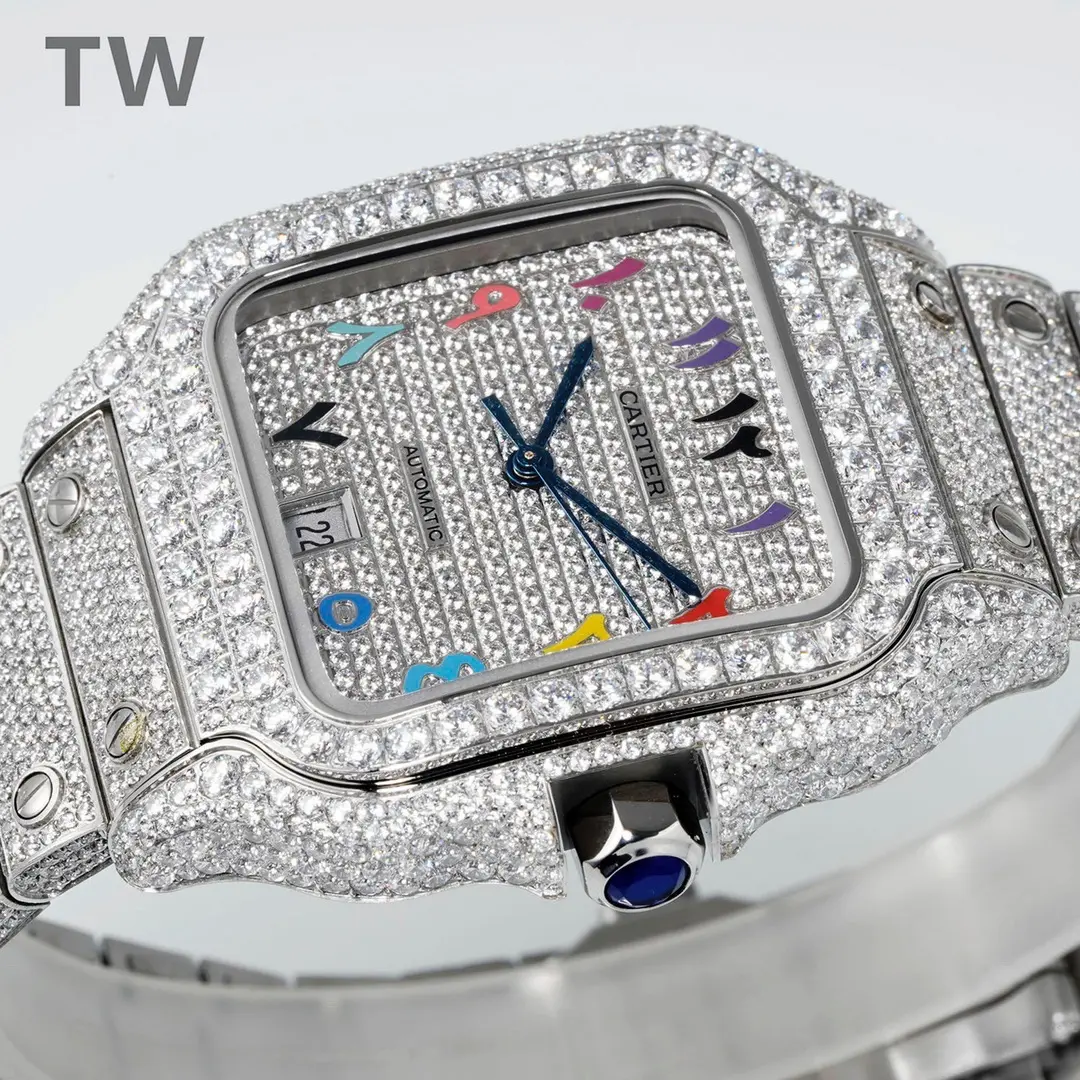 3K Factory Cartier Santos Full Diamond Bezel Silver Watch – Top Replica Watch - 图片 2