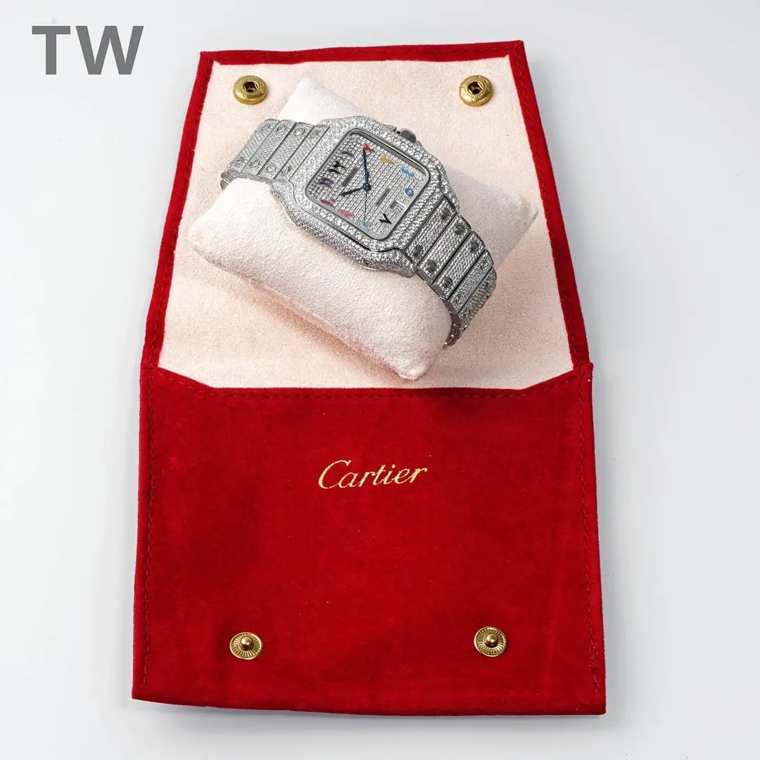 3K Factory Cartier Santos Full Diamond Bezel Silver Watch – Top Replica Watch - 图片 3
