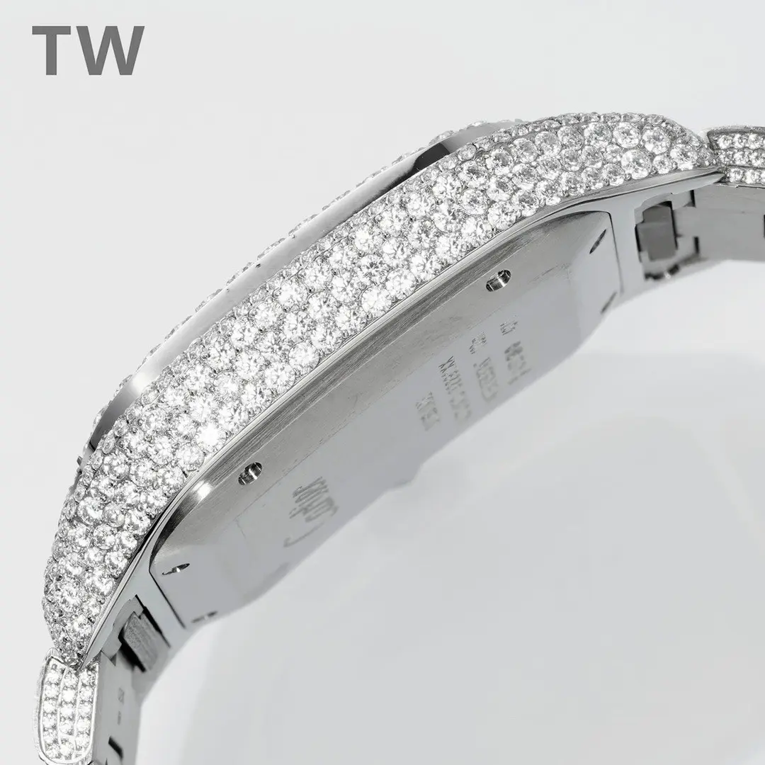 3K Factory Cartier Santos Full Diamond Bezel Silver Watch – Top Replica Watch - 图片 6