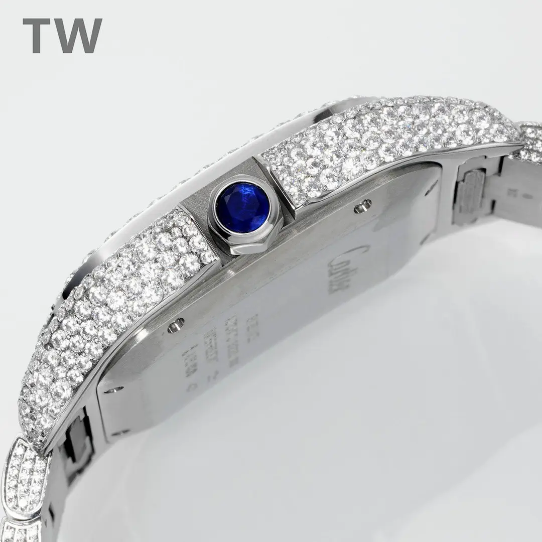 3K Factory Cartier Santos Full Diamond Bezel Silver Watch – Top Replica Watch - 图片 7