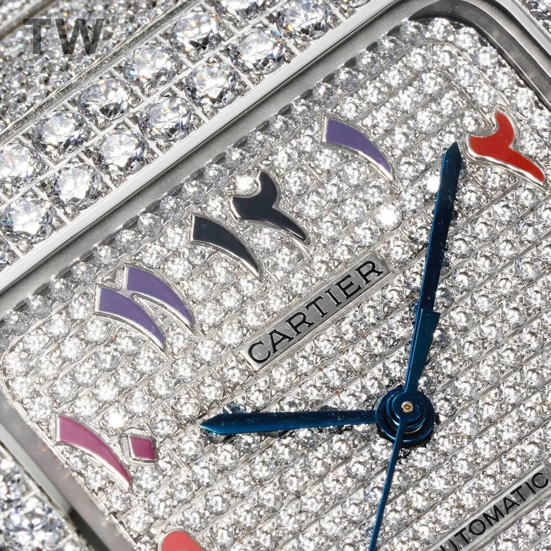 3K Factory Cartier Santos Full Diamond Bezel Silver Watch – Top Replica Watch - 图片 8