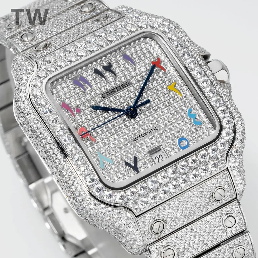 3K Factory Cartier Santos Full Diamond Bezel Silver Watch – Top Replica Watch - 图片 9