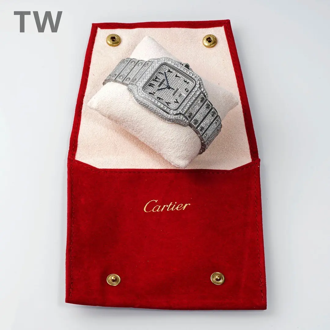 3K Factory Cartier Santos Full Diamond Silver Watch – Top Fake Cartier Watch - 图片 3