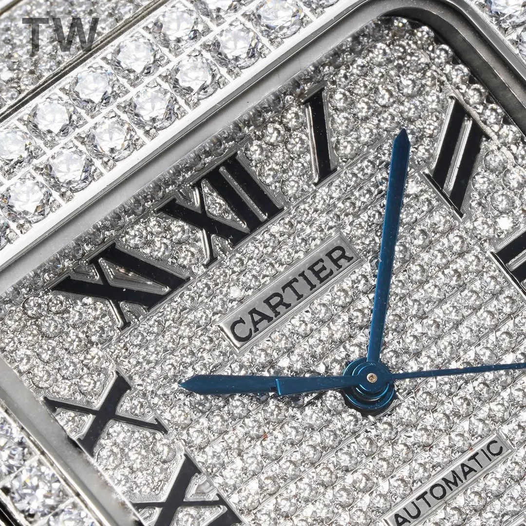 3K Factory Cartier Santos Full Diamond Silver Watch – Top Fake Cartier Watch - 图片 8