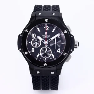GS Factory HUBLOT Big Bang 44mm Black Ceramic Chronograph Watch with Rubber Strap – Super Clone Edition