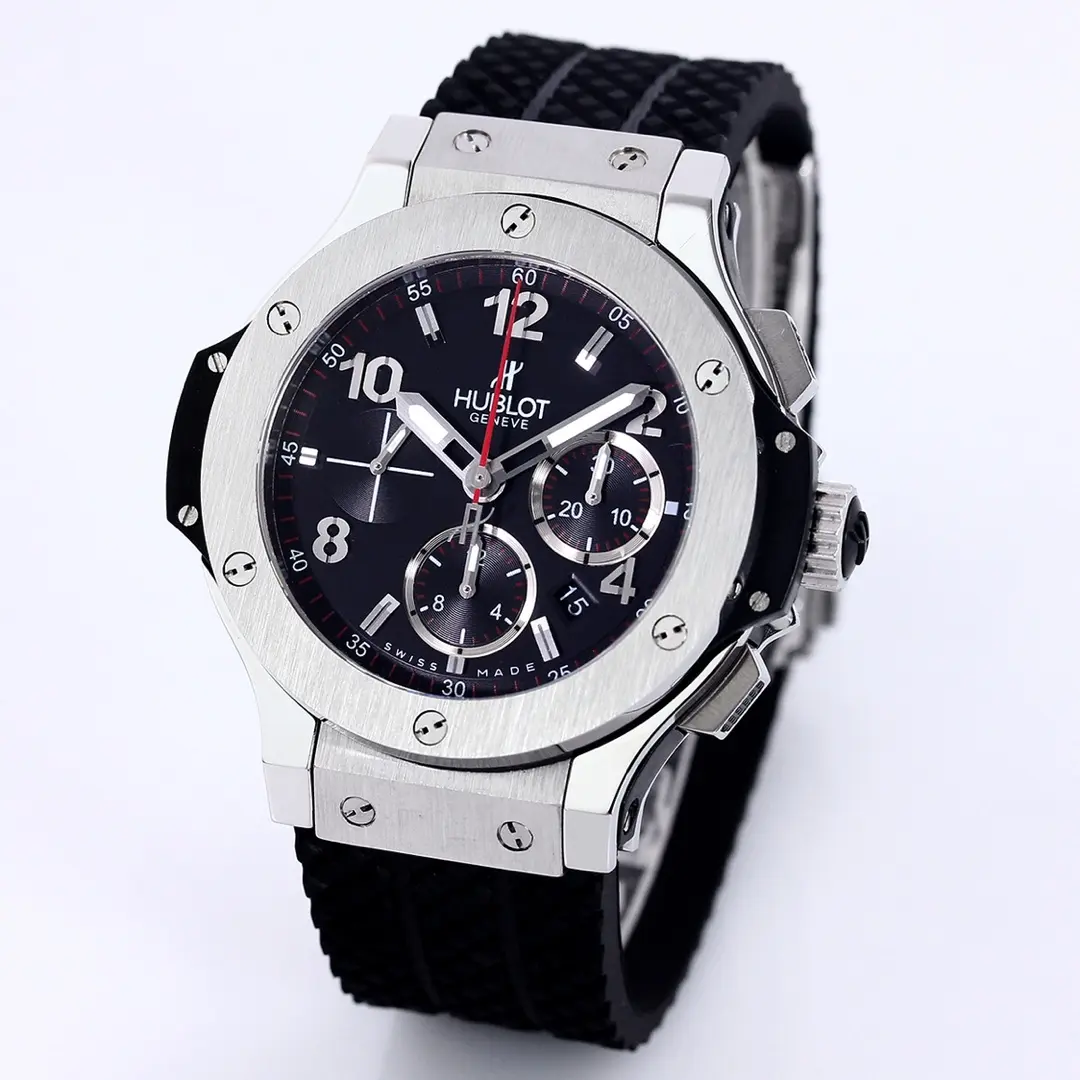 GS Factory Hublot Big Bang 44mm Black Dial Chronograph Watch with Rubber Strap – Silver Case | Super Clone Edition - 图片 2
