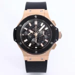GS Factory Hublot Big Bang 44mm Rose Gold Black Dial Chronograph Watch with Rubber Strap – Super Clone Edition