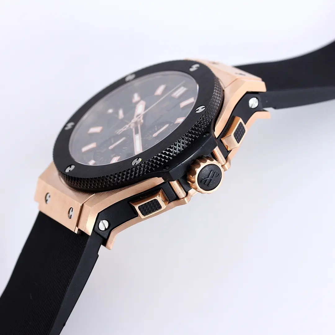 GS Factory Hublot Big Bang 44mm Rose Gold Black Dial Chronograph Watch with Rubber Strap – Super Clone Edition - 图片 5