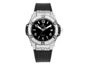 GS Factory HUBLOT Big Bang One-Click 39mm Stainless Steel White Pave Watch with Black Strap – Super Clone Edition