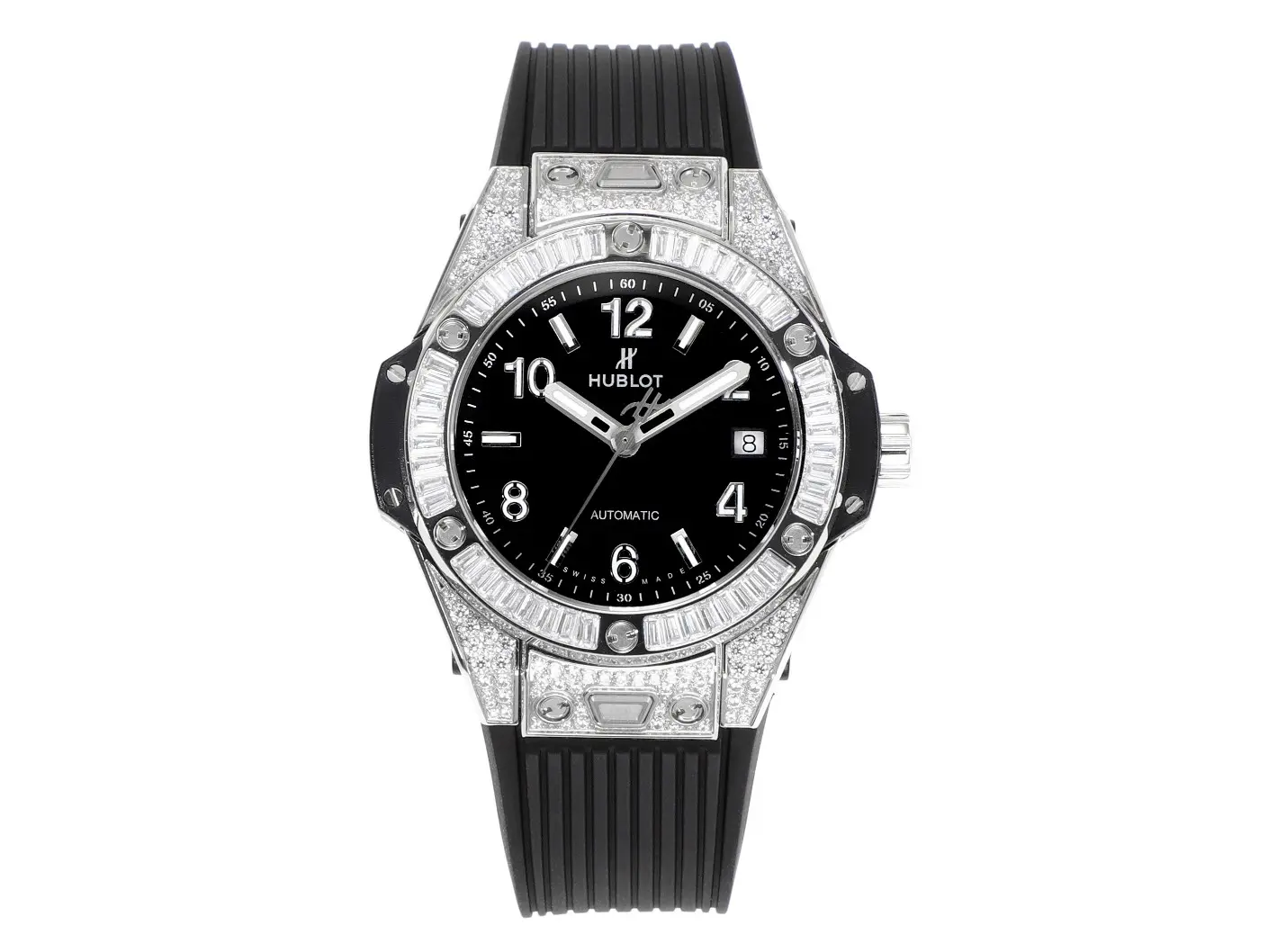 GS Factory HUBLOT Big Bang One-Click 39mm Stainless Steel White Pave Watch with Black Strap – Super Clone Edition