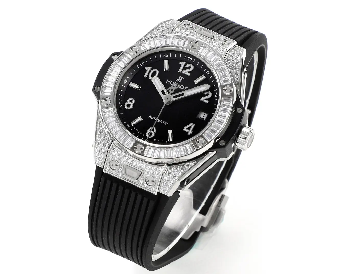 GS Factory HUBLOT Big Bang One-Click 39mm Stainless Steel White Pave Watch with Black Strap – Super Clone Edition - 图片 2