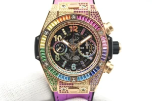 GS Factory Hublot Big Bang Rainbow 44mm Chronograph Watch with Pink Rubber Strap – Super Clone Edition