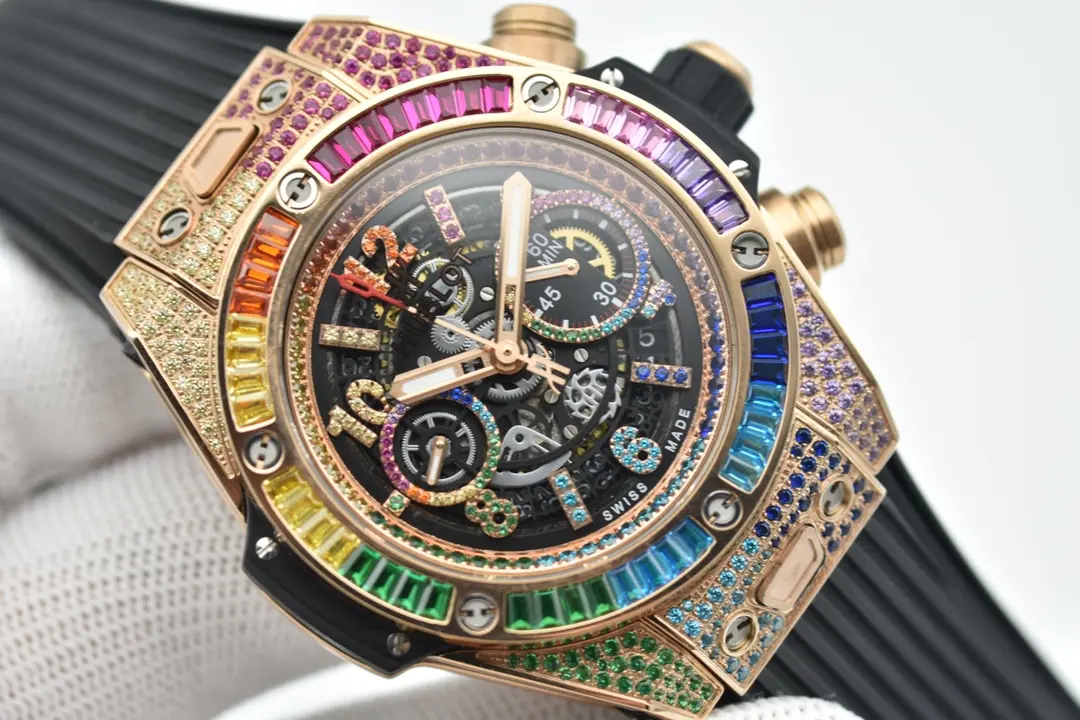 GS Factory Hublot Big Bang Rainbow 44mm Chronograph Watch with Pink Rubber Strap – Super Clone Edition - 图片 4