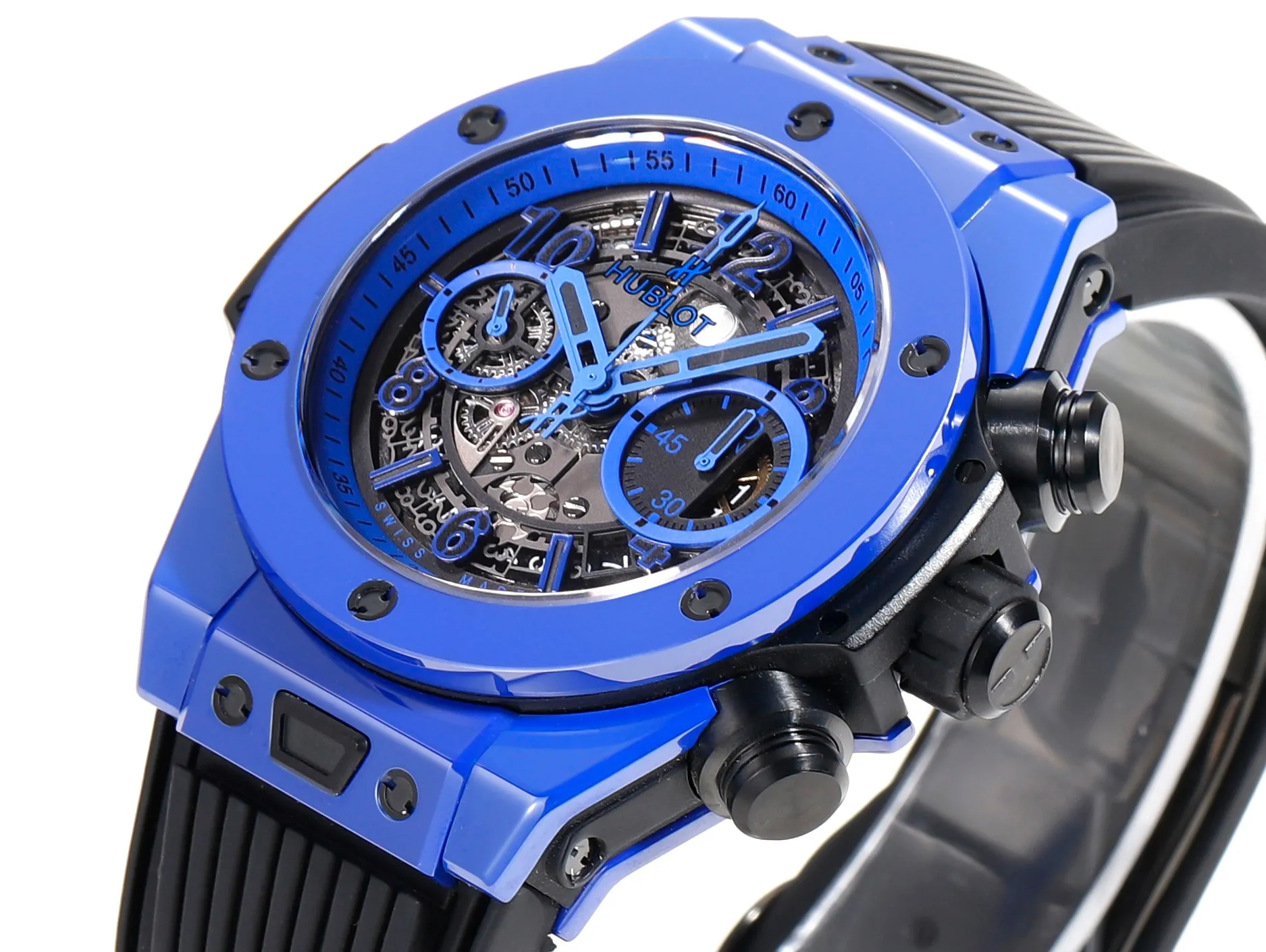 GS Factory Hublot Big Bang Unico Blue Ceramic Watch – 45mm Automatic Chronograph with Rubber Strap – Super Clone Quality - 图片 5