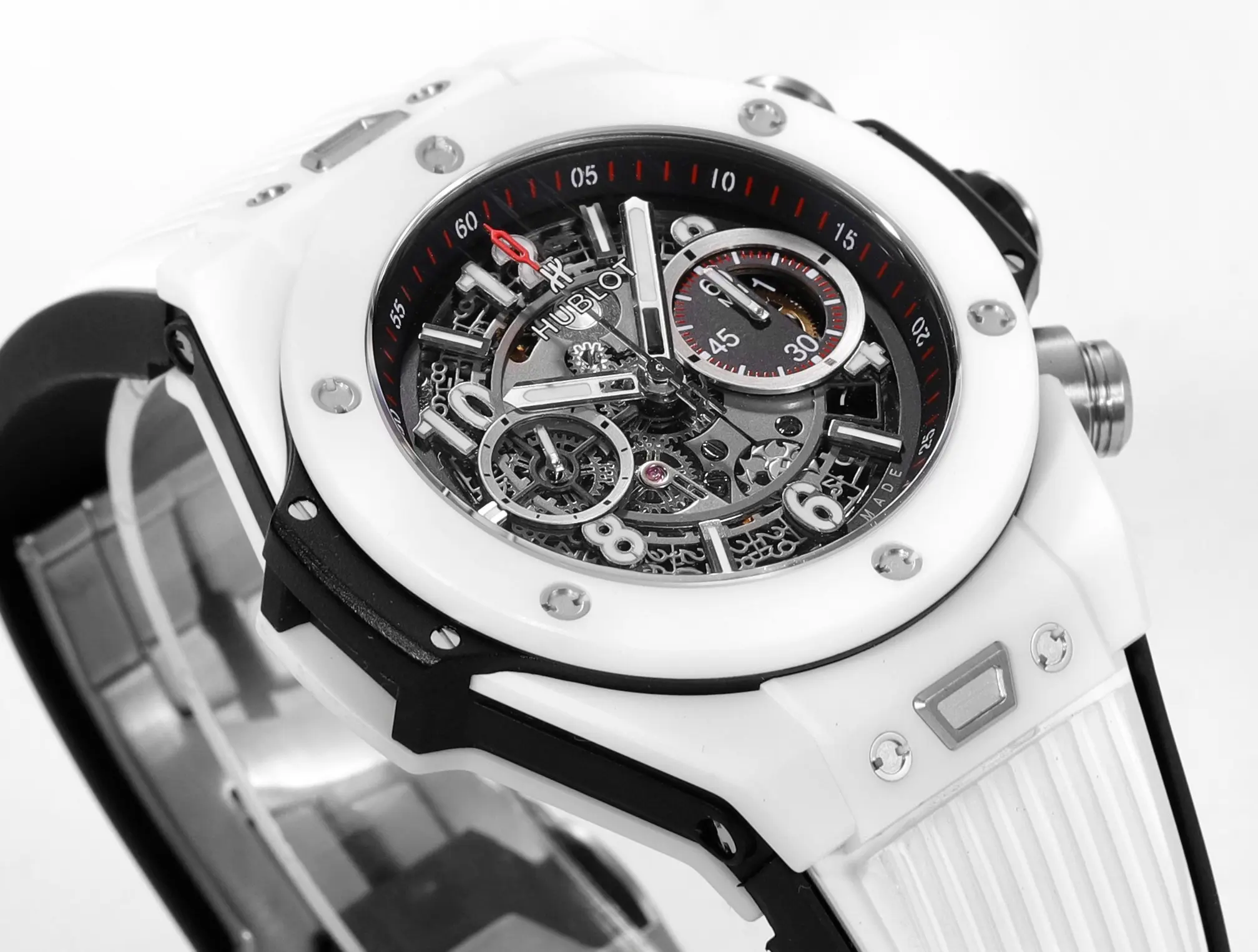 GS Factory HUBLOT Big Bang Unico White Ceramic Chronograph Watch with Rubber Strap – Super Clone Edition - 图片 3