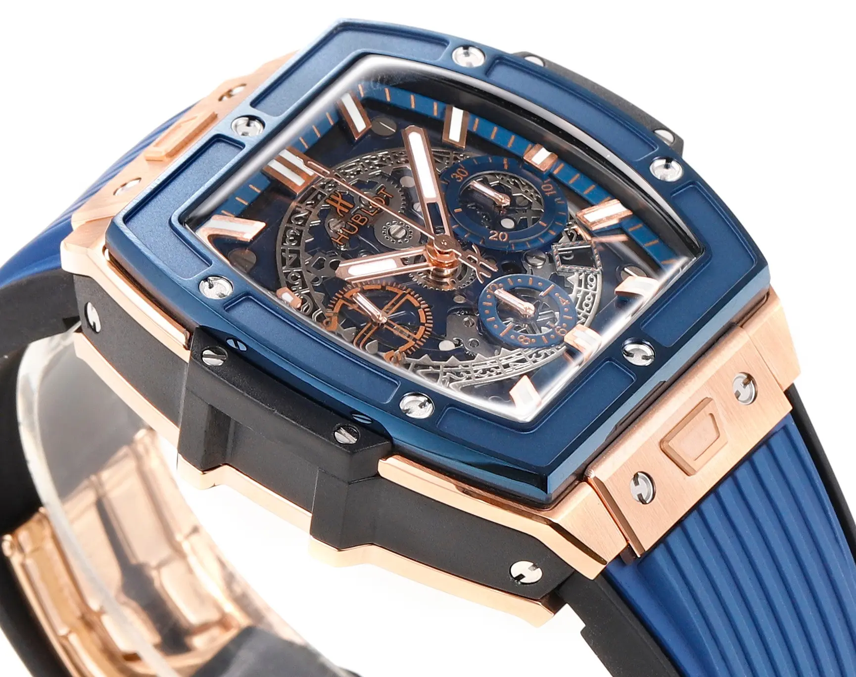 GS Factory HUBLOT Spirit of Big Bang King Gold Blue Skeleton Dial Limited Edition Watch with Rubber Strap – Super Clone Excellence - 图片 3