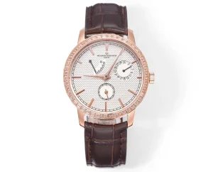 GS Factory Vacheron Constantin Traditionnelle 83520/000R-9909 Mechanical Watch – Rose Gold, Brown Leather Strap, Multi-Function Dial, Top Super Clone Watch