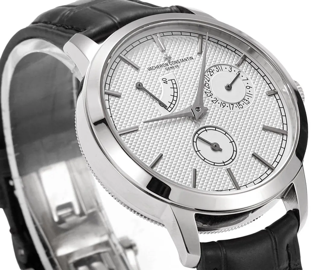 GS Factory Vacheron Constantin Traditionnelle 83520/000R-9909 Mechanical Watch – Silver Dial, Black Leather Strap, Multi-Function Automatic Super Clone Watch, Best Replica Quality - 图片 4