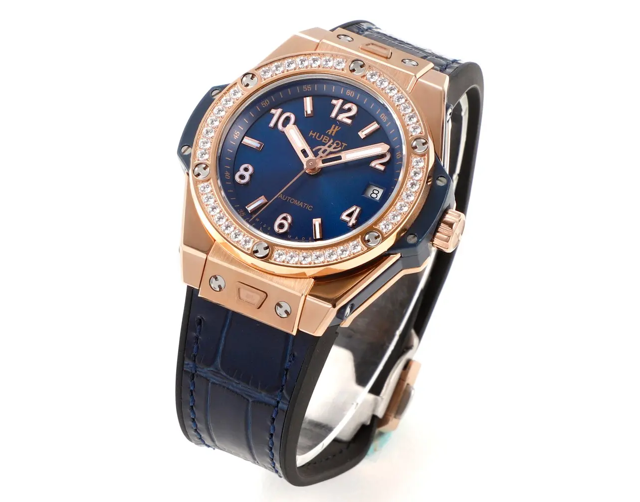 HB Factory HUBLOT Big Bang One-Click 39mm Rose Gold Blue Dial Diamond Set Automatic Super Clone Watch - 图片 2