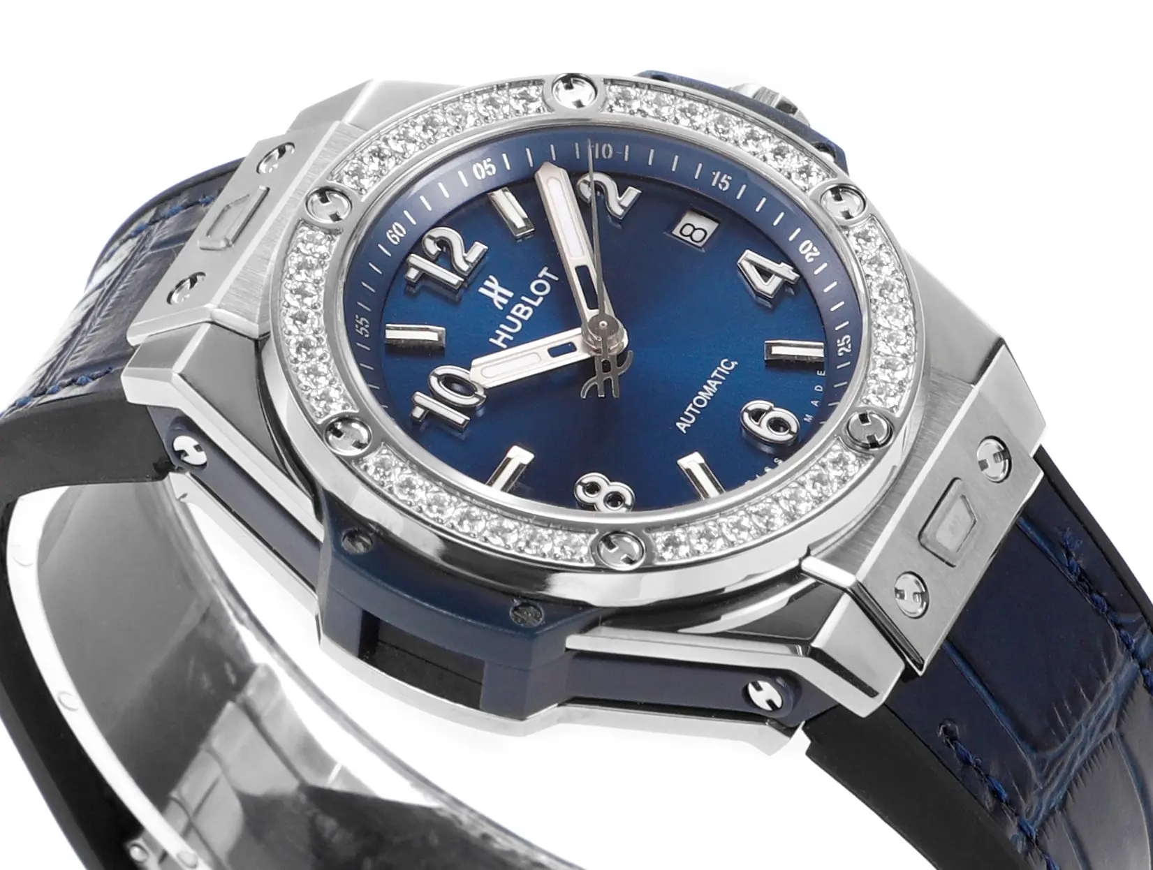 HB Factory HUBLOT Big Bang One-Click 39mm Stainless Steel White Diamond-Set Watch with Blue Leather Strap – Super Clone Edition - 图片 3