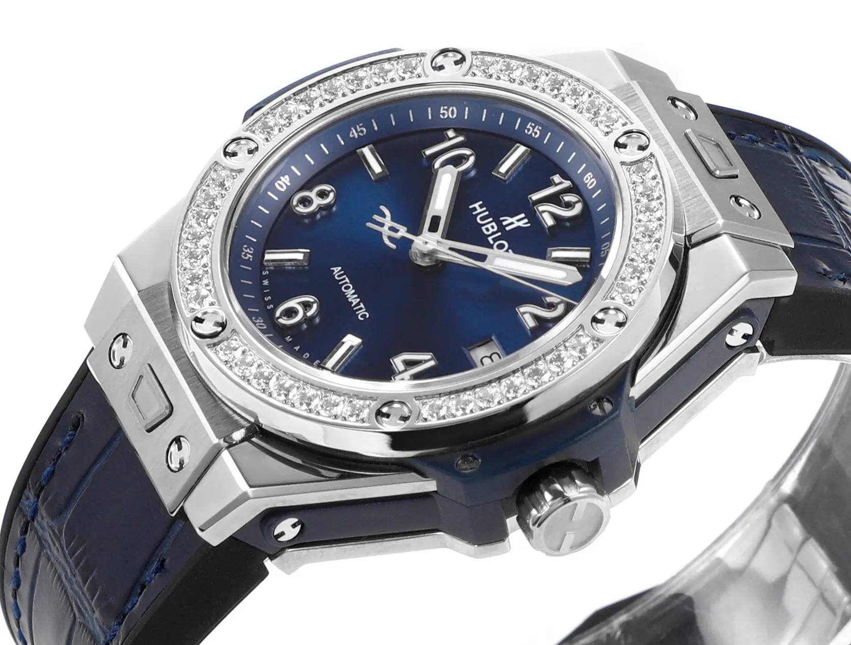 HB Factory HUBLOT Big Bang One-Click 39mm Stainless Steel White Diamond-Set Watch with Blue Leather Strap – Super Clone Edition - 图片 4