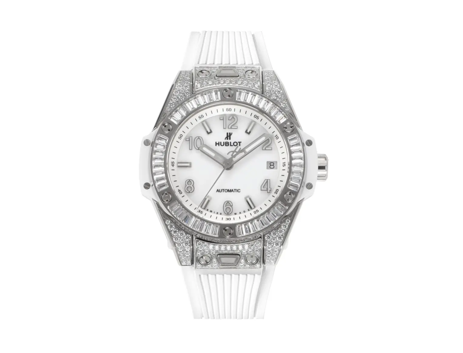 HB Factory Hublot Big Bang One-Click 39mm Stainless Steel White Pave Watch – Automatic, White Strap, Super Clone Quality
