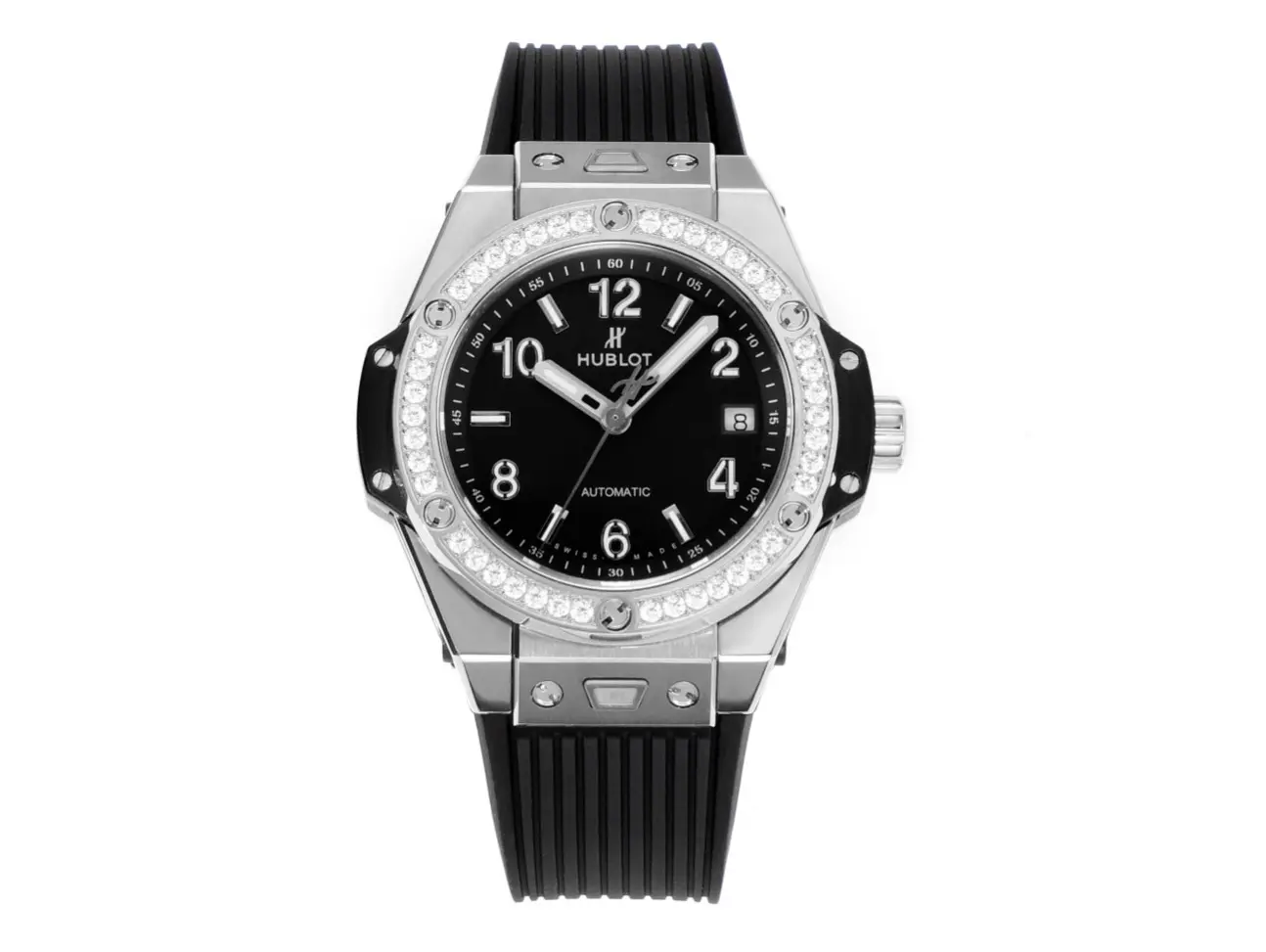 HB Factory Hublot Big Bang One-Click 39mm Stainless Steel White Pave Watch with Black Strap – Super Clone Edition