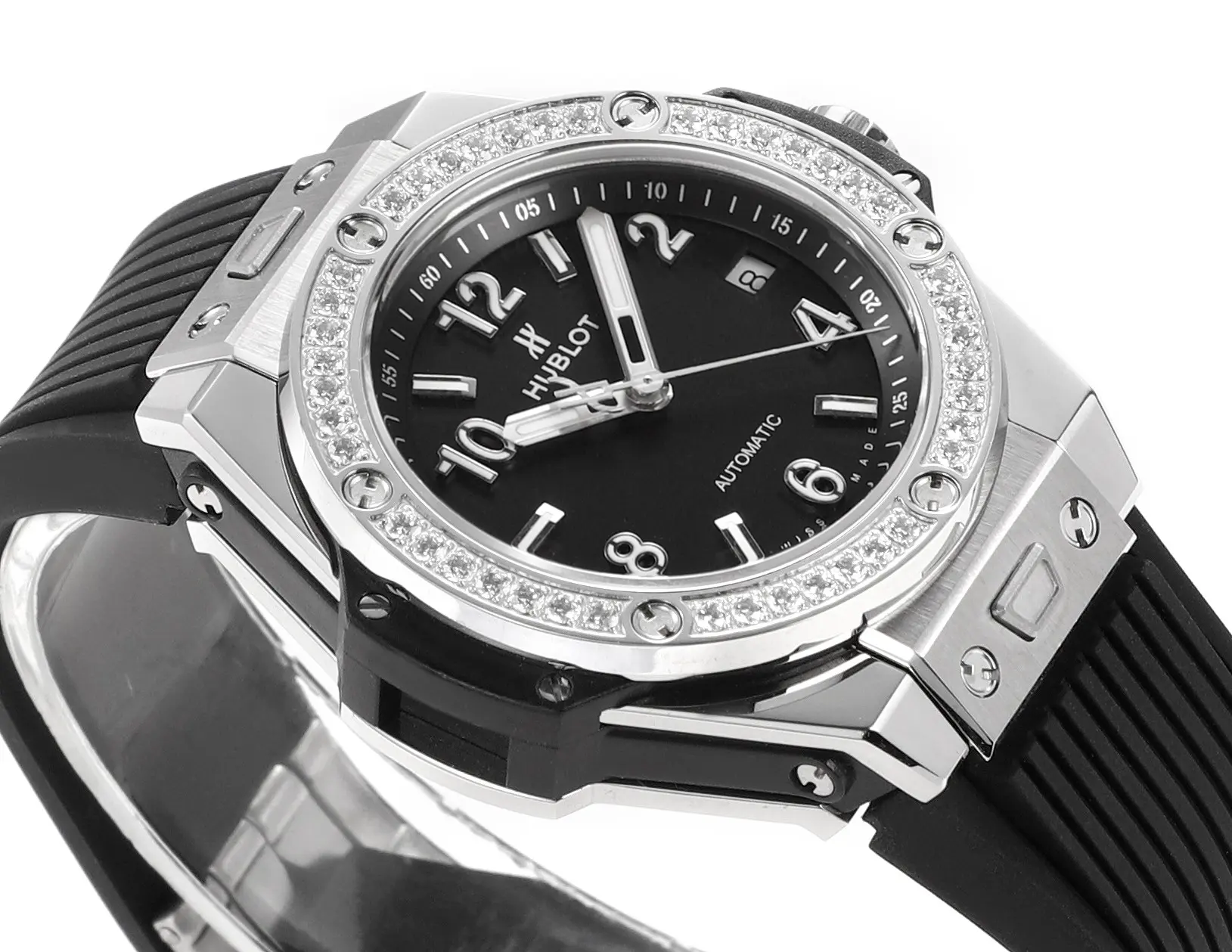 HB Factory Hublot Big Bang One-Click 39mm Stainless Steel White Pave Watch with Black Strap – Super Clone Edition - 图片 3