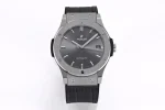 HB Factory Hublot Classic Fusion Titanium Watch – Grey Dial, 45MM, Polished Brushed Case, Black Strap, Best Replica Watch