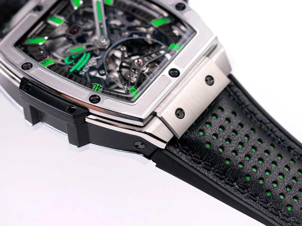 HB Factory Hublot Masterpiece 906 Tourbillon Watch – Silver with Green Accents, Manual Wind Movement, Leather Strap, Super Clone Design - 图片 2