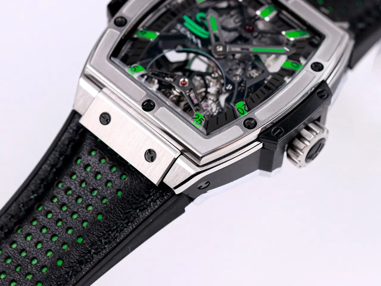 HB Factory Hublot Masterpiece 906 Tourbillon Watch – Silver with Green Accents, Manual Wind Movement, Leather Strap, Super Clone Design - 图片 7