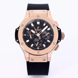 ZF Factory Hublot Big Bang 44mm Rose Gold Black Dial Rubber Strap Chronograph Super Clone Watch