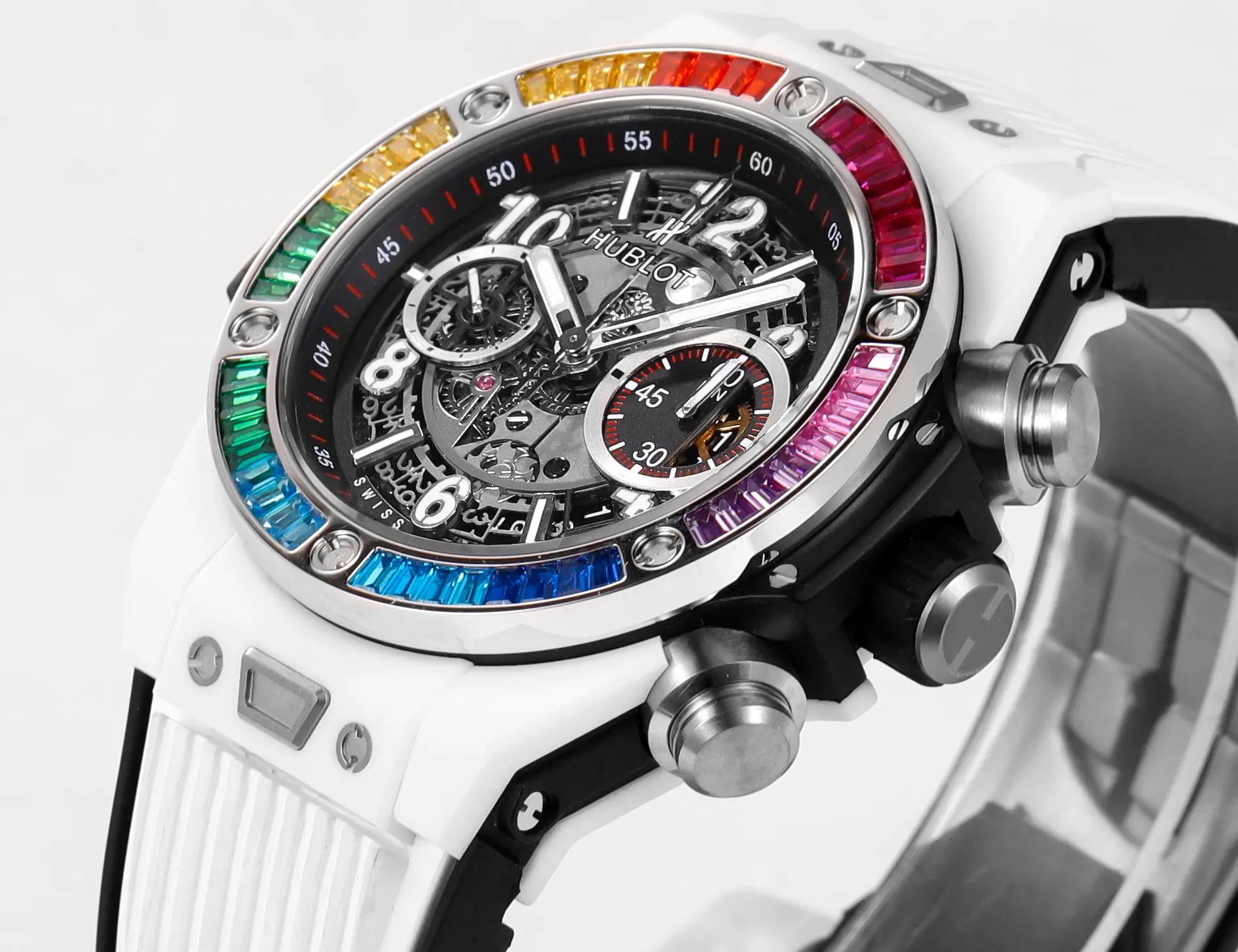 ZF Factory Hublot Big Bang Unico Rainbow Ceramic Watch – White with Multicolor Bezel, Automatic Chronograph, 45mm, Super Clone Edition - 图片 5